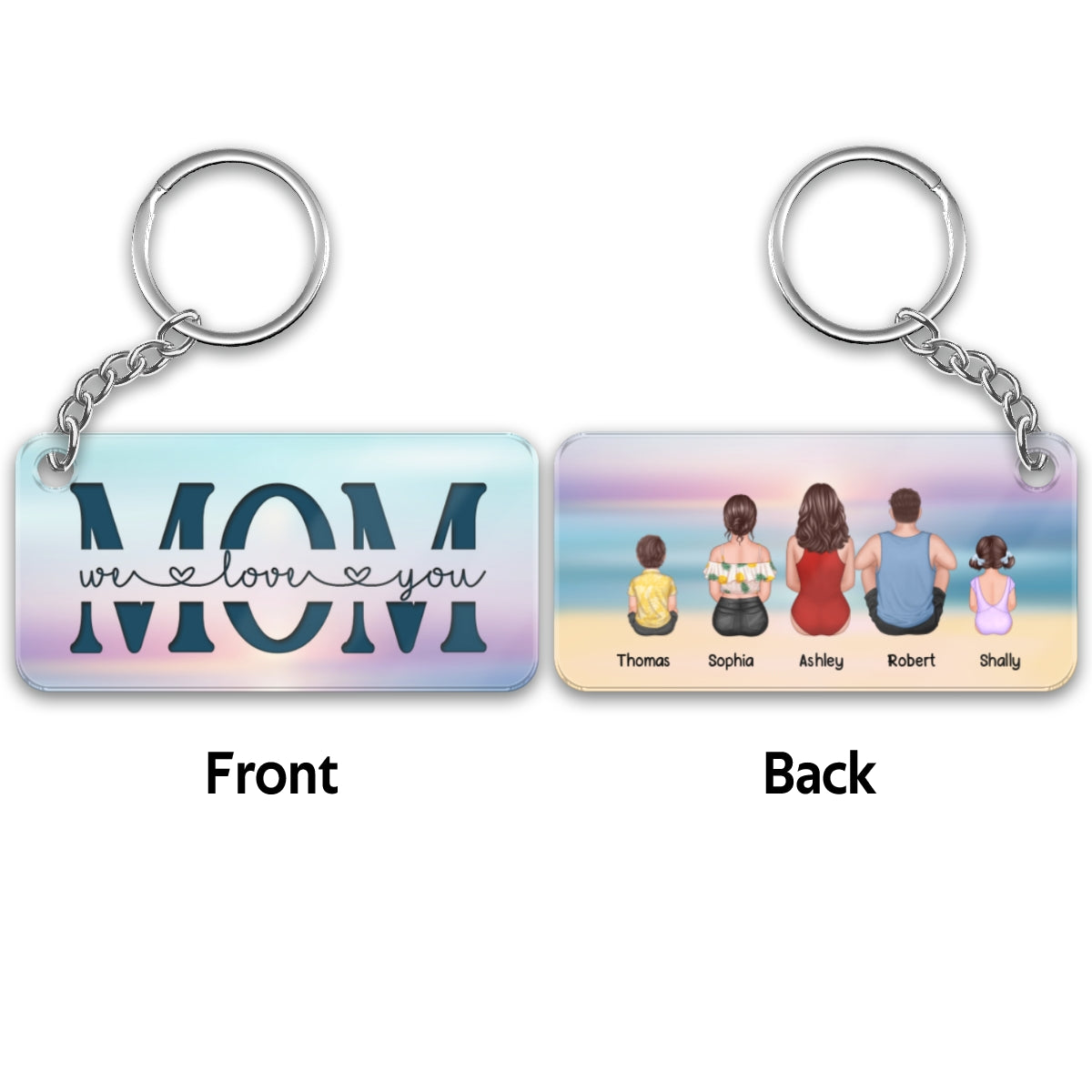 Mom We Love You Summer Vibe Back View Woman Kid Dog Cat Personalized Acrylic Keychain