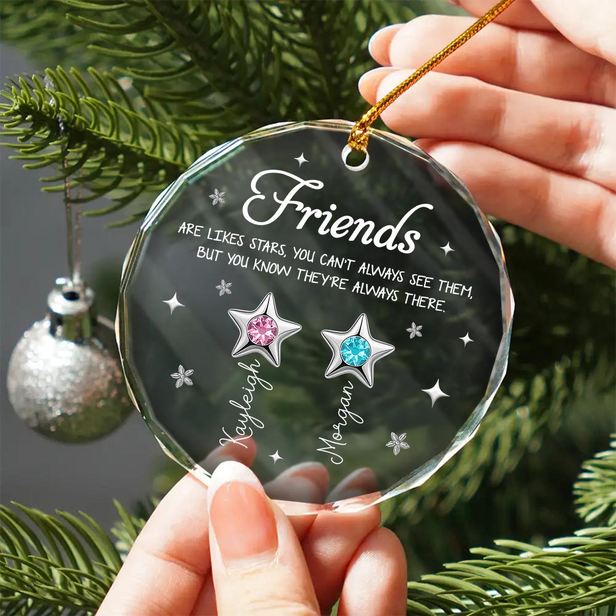 3D Birthstone Effect Custom Color Friends Sisters Are Like Star - Personalized Glass Ornament - Gift For Best Friends, Sisters