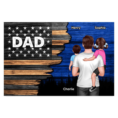 Dad Grandpa Papa Holding Kids Half Nation Flag Personalized Horizontal Poster