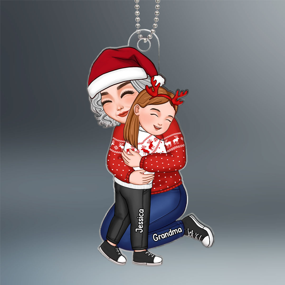 Grandma Hugging Grandkid Christmas Gift For Granddaughter Grandson Grandchildren Personalized Acrylic Ornament