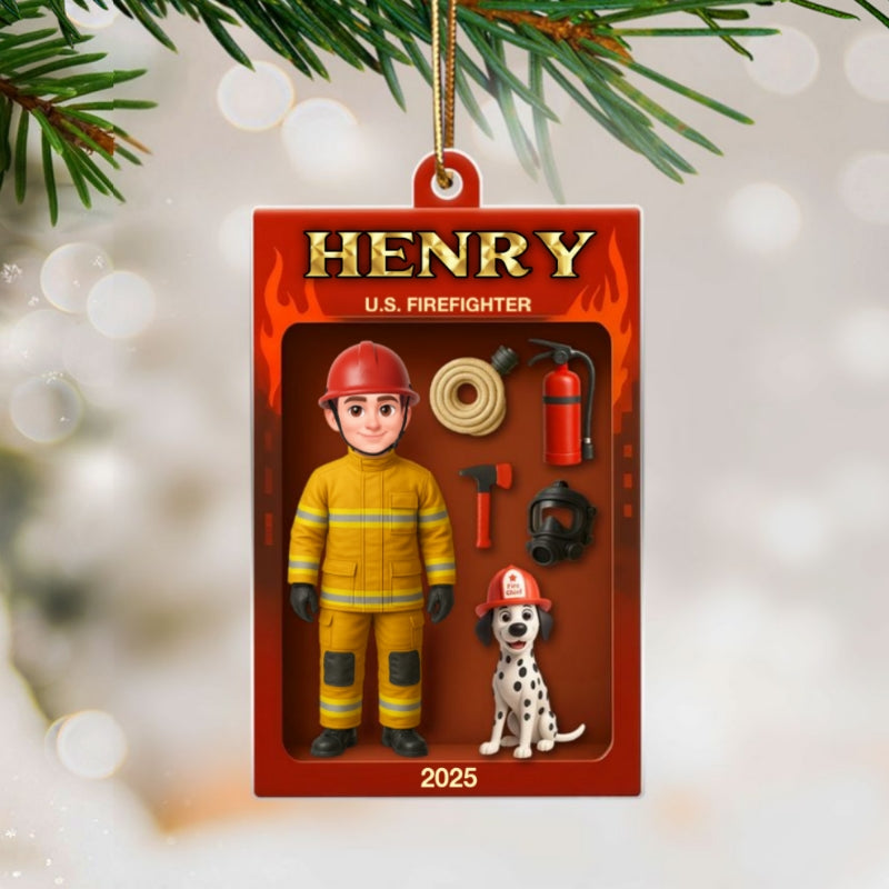 Firefighter Action Figure 3D Effect Personalized Acrylic Ornament - Special Gift For The Brave Firefighter