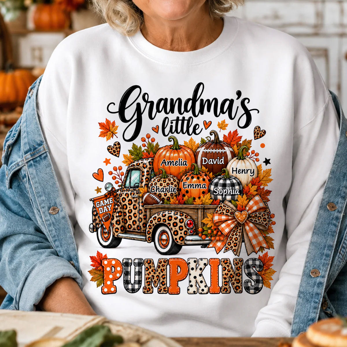 Grandma's Little Pumpkins Game Day - Personalized Shirt - Football Grandma, Football Mom