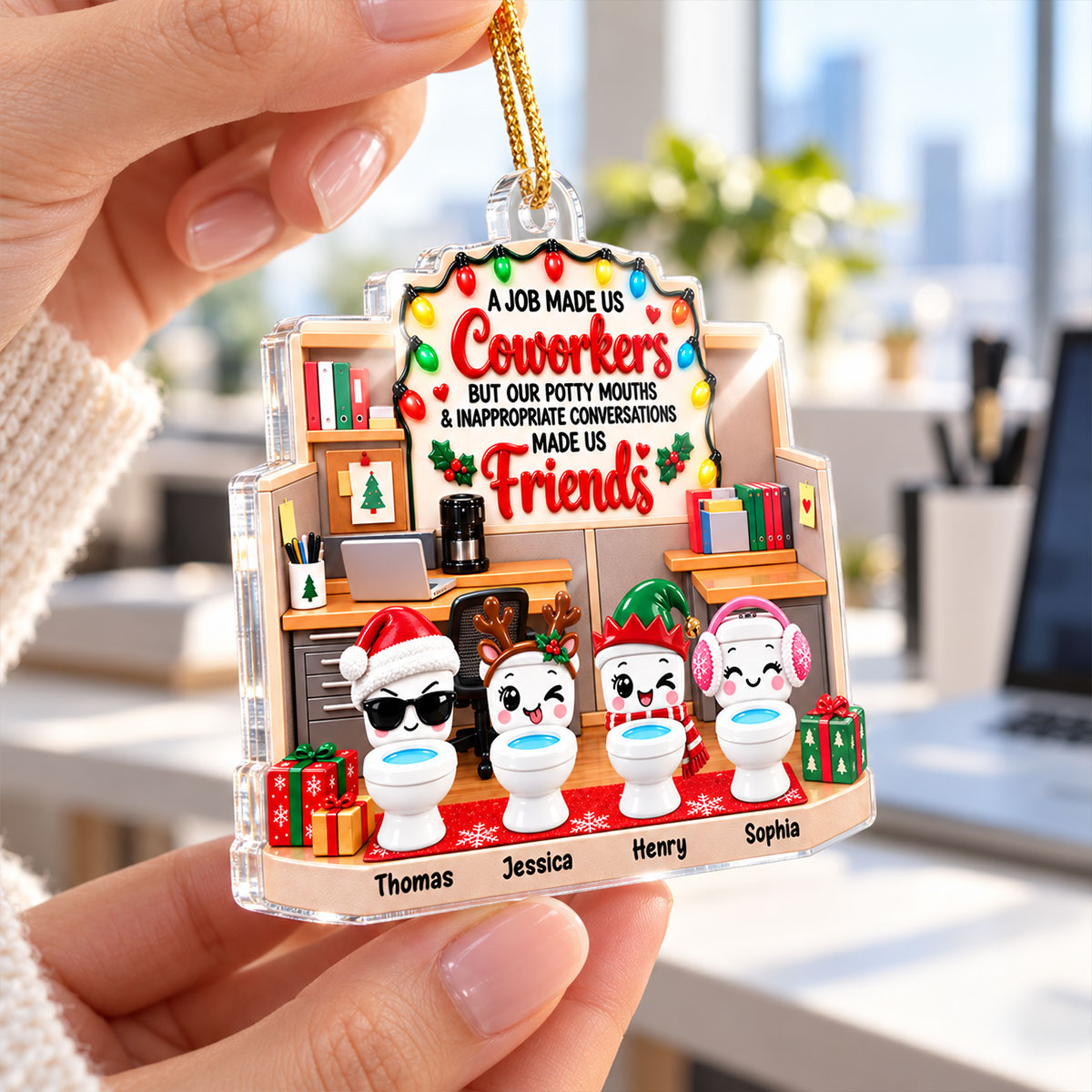 Funny Potty Mouth Coworkers Forever Friends - Personalized Acrylic Ornament - Christmas Gift For Coworkers, Work Besties, Office Friends