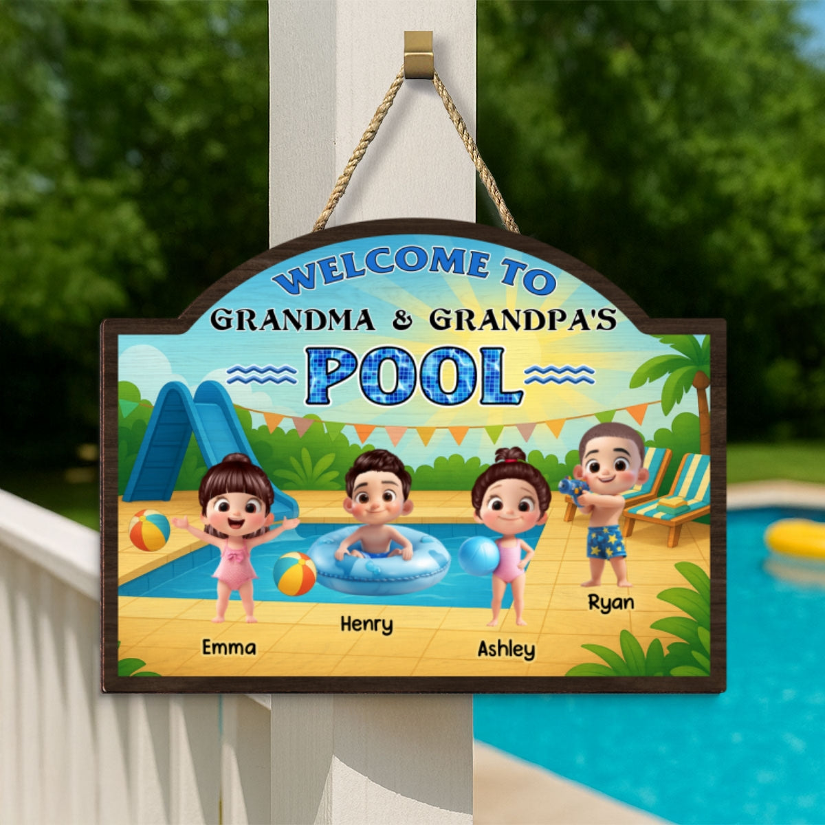 Welcome to Grandma Grandpa's Pool Personalized Wood Sign, Summer Grandkids Welcome Sign