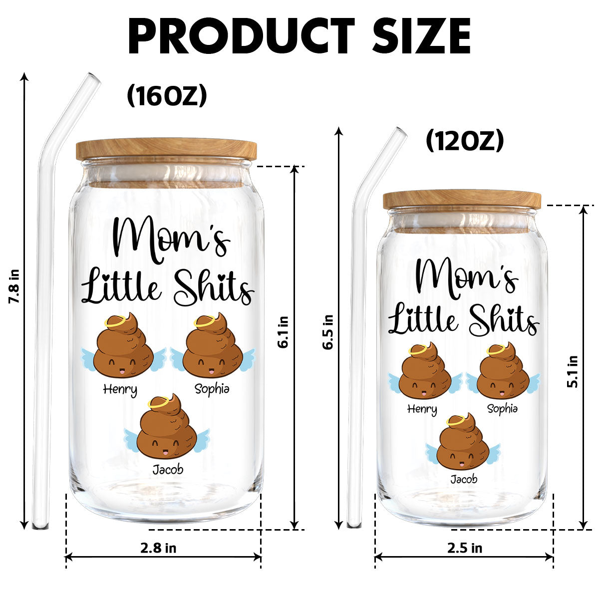 Mom Grandma Dad Grandpa Little Angels Personalized Clear Glass Can