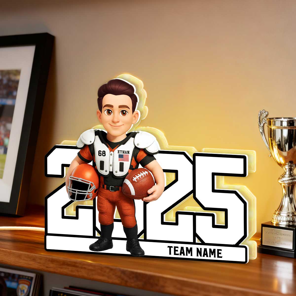 Christmas Proud American Football Player - Personalized Light Box - Gift For Football Players