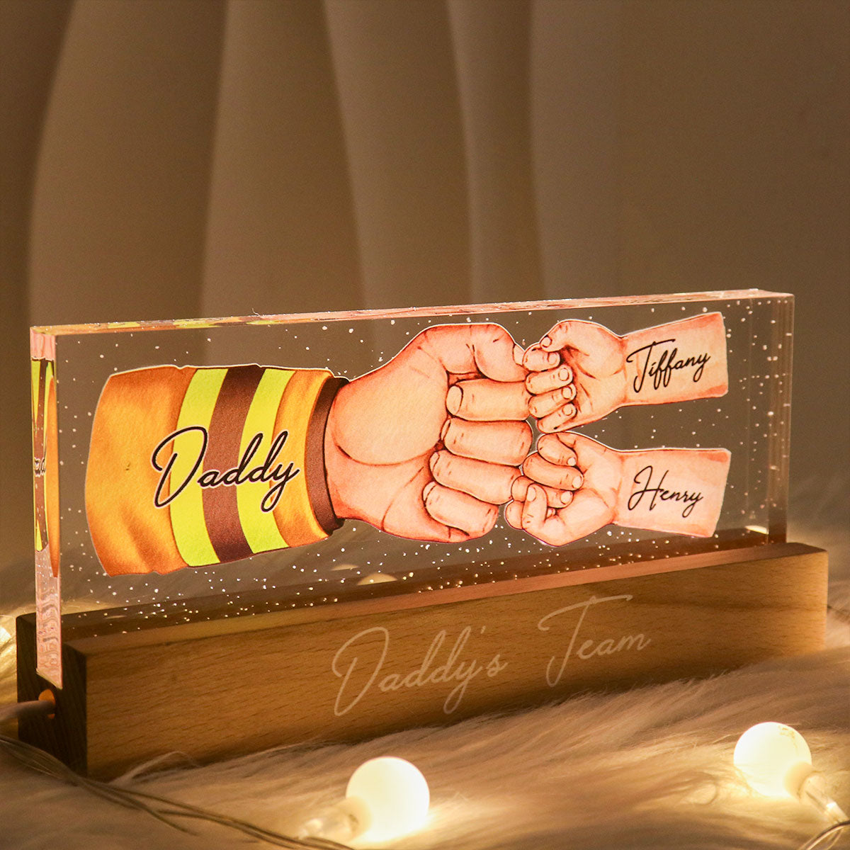 Occupation Daddy's Team Fist Bump Personalized Acrylic LED Night Light, Father's Day Gift For Dad, Grandpa, Husband
