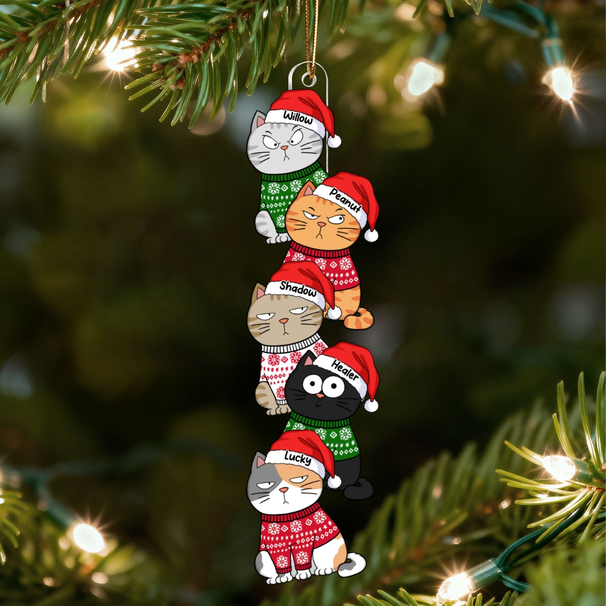Stacked Cats Christmas - Personalized Acrylic Ornament - Gift For Cat Lovers