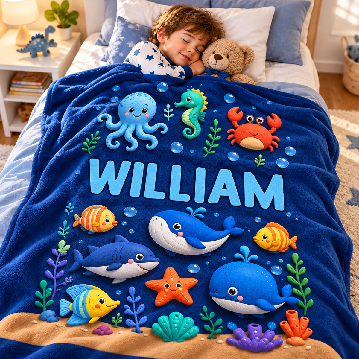 Cute Kids Animal & Fantasy World Custom Name - Personalized Fleece Blanket - Christmas Gift For Kids, Boys, Girls, Son, Daughter, Grandson, Granddaughter