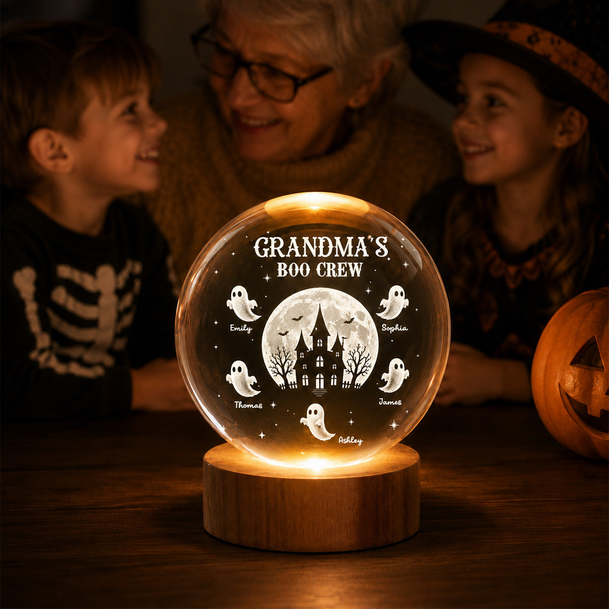 Grandma Boo Crew - Personalized Crystal Ball Night Light - Halloween Gift, Halloween Decoration