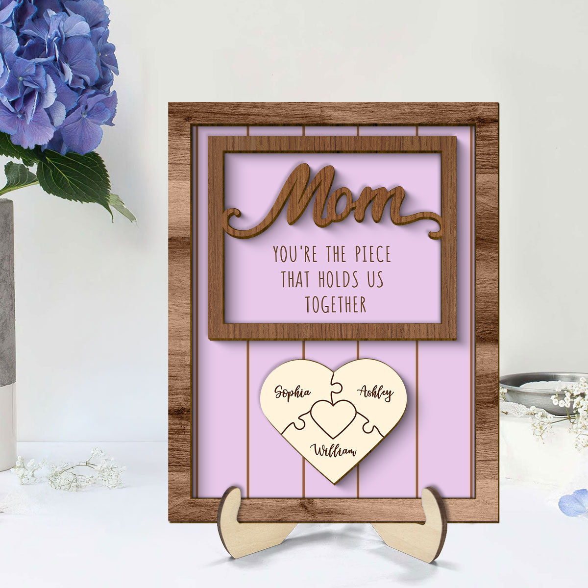 Personalized Mom Gift You are the Piece that Holds us Together, Puzzle with Names for Mother, Engraving Wood Gift, Mommy Gift