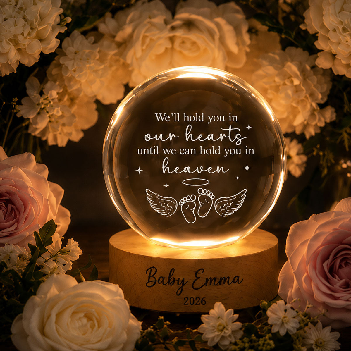 Baby Loss Memorial - Personalized Crystal Ball LED Night Light - Miscarriage Grieving Gift, Angel Baby Memorial Gifts