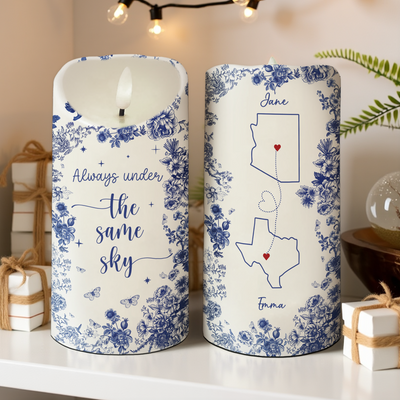 Chinoiserie Pattern Long Distance Besties Always Under The Same Sky Personalized LED Candle
