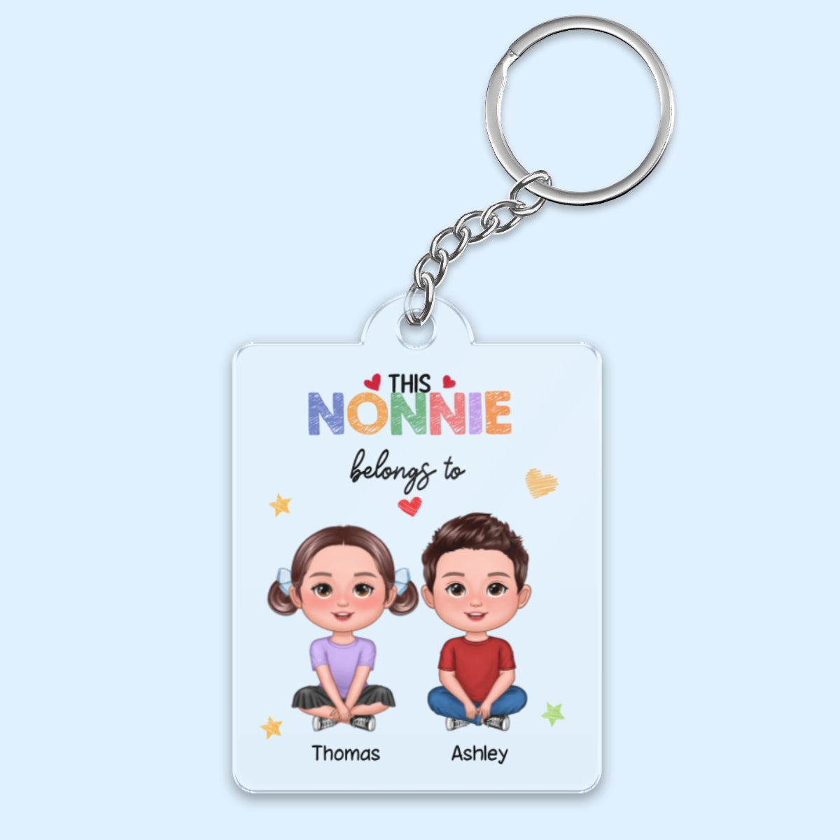 This Grandma Mom Belongs To Crayon Pattern Personalized Acrylic Keychain
