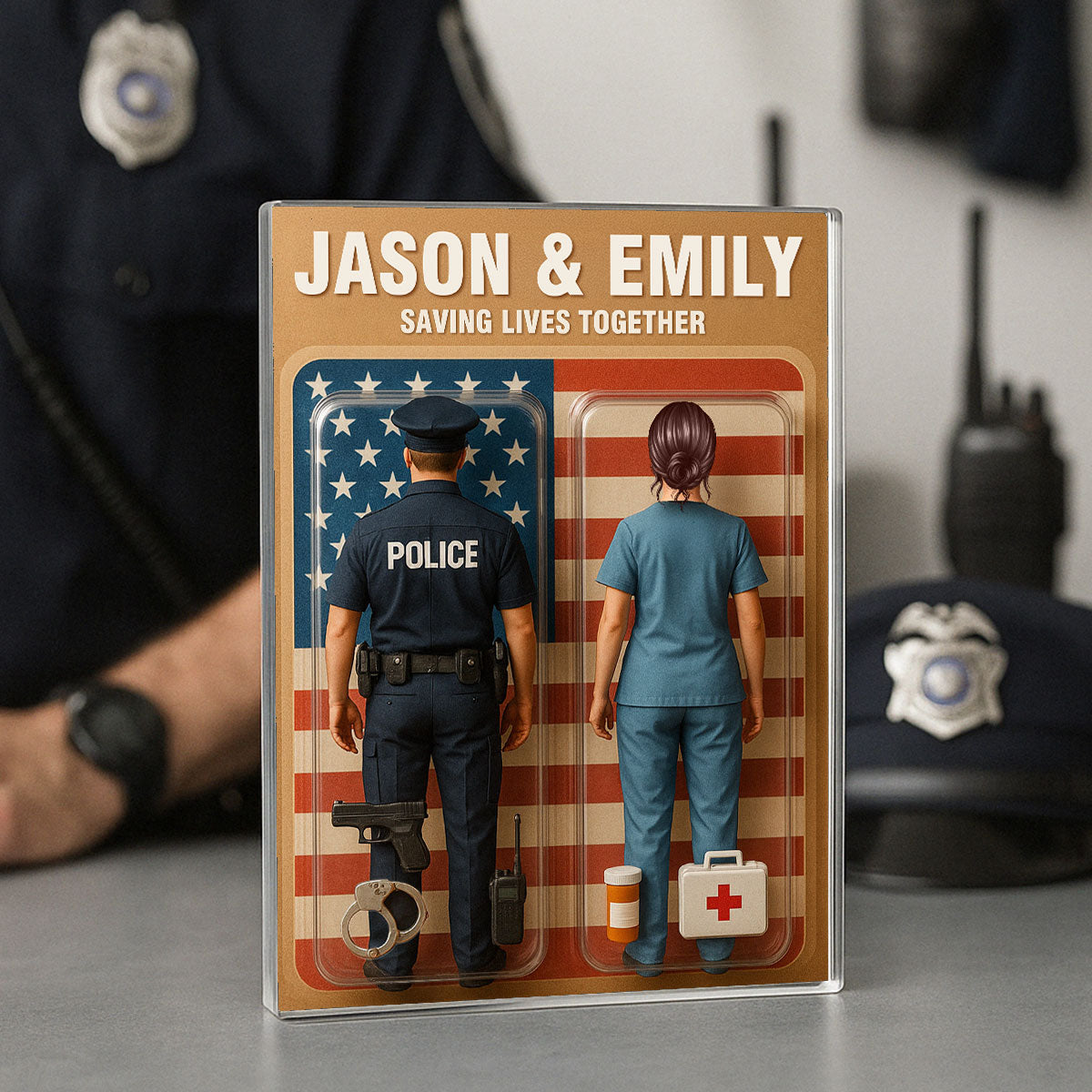 You & Me We Got This Police & Nurse Couple Realistic Figures Style Personalized Acrylic Block Plaque