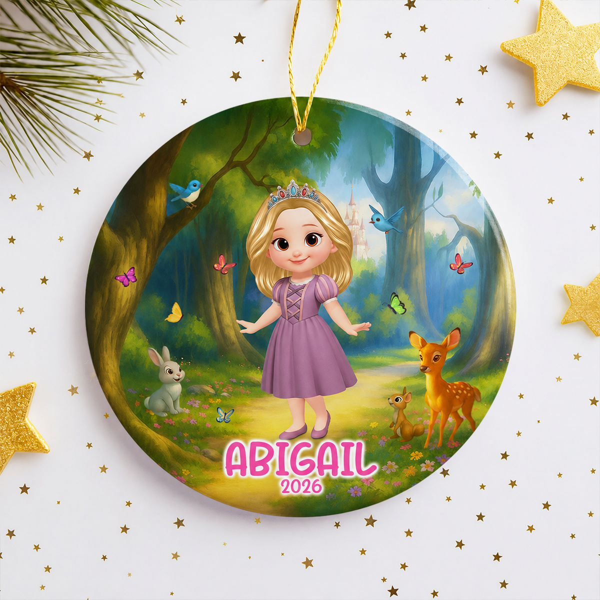 Little Princess Personalized Circle Ceramic Ornament, Christmas Gift for Daughters, Granddaughters