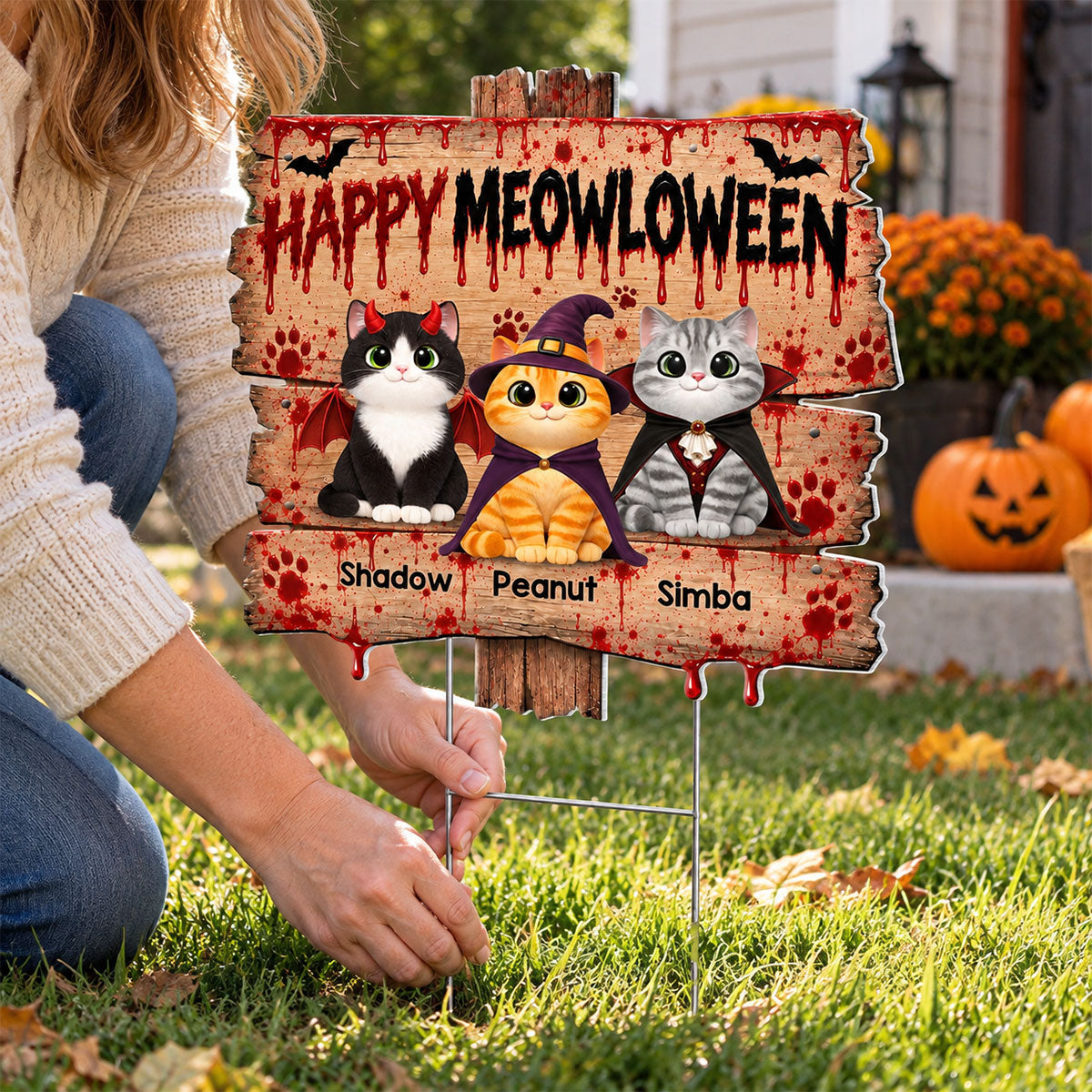 Happy Meowloween Spooky Cats - Personalized Yard Sign - Halloween Decor For Cat Lovers