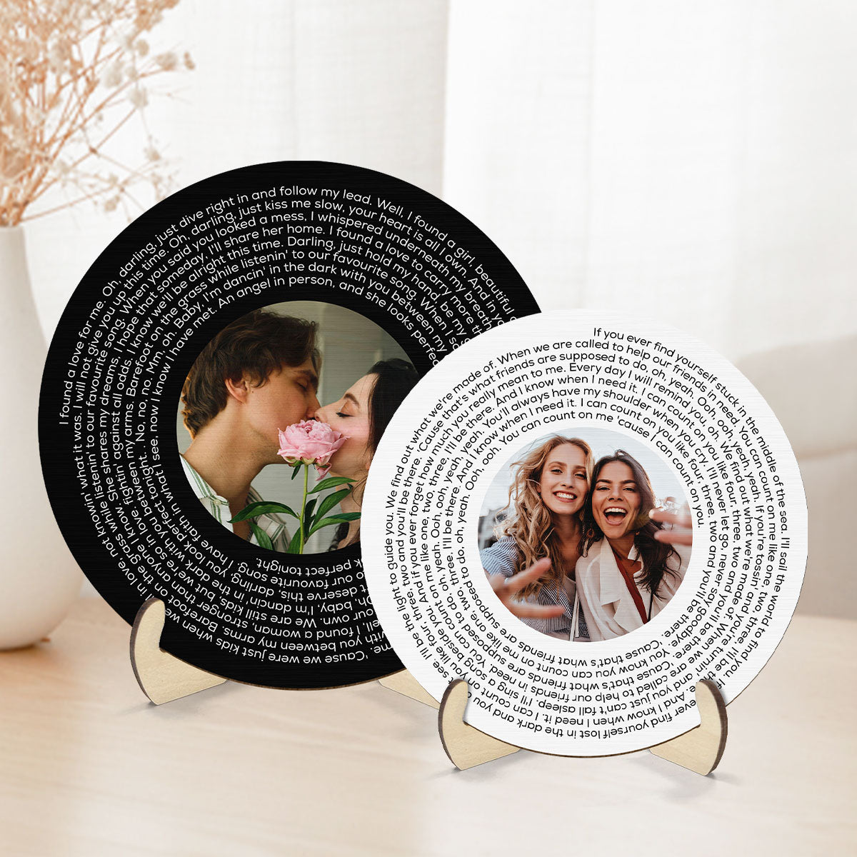 Upload Photo Black White Vinyl Record Personalized 2-Layer Wooden Plaque, Birthday Anniversary  Gift For Couple, For Bestie
