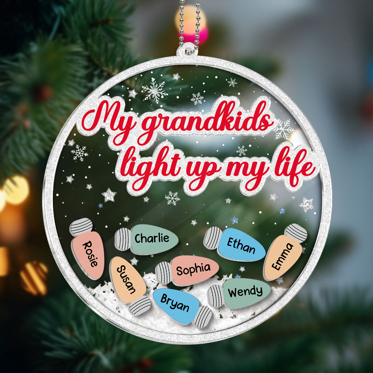 My Grandkids Light Up My Life Personalized Shaker Ornament, Christmas Gift For Grandkids