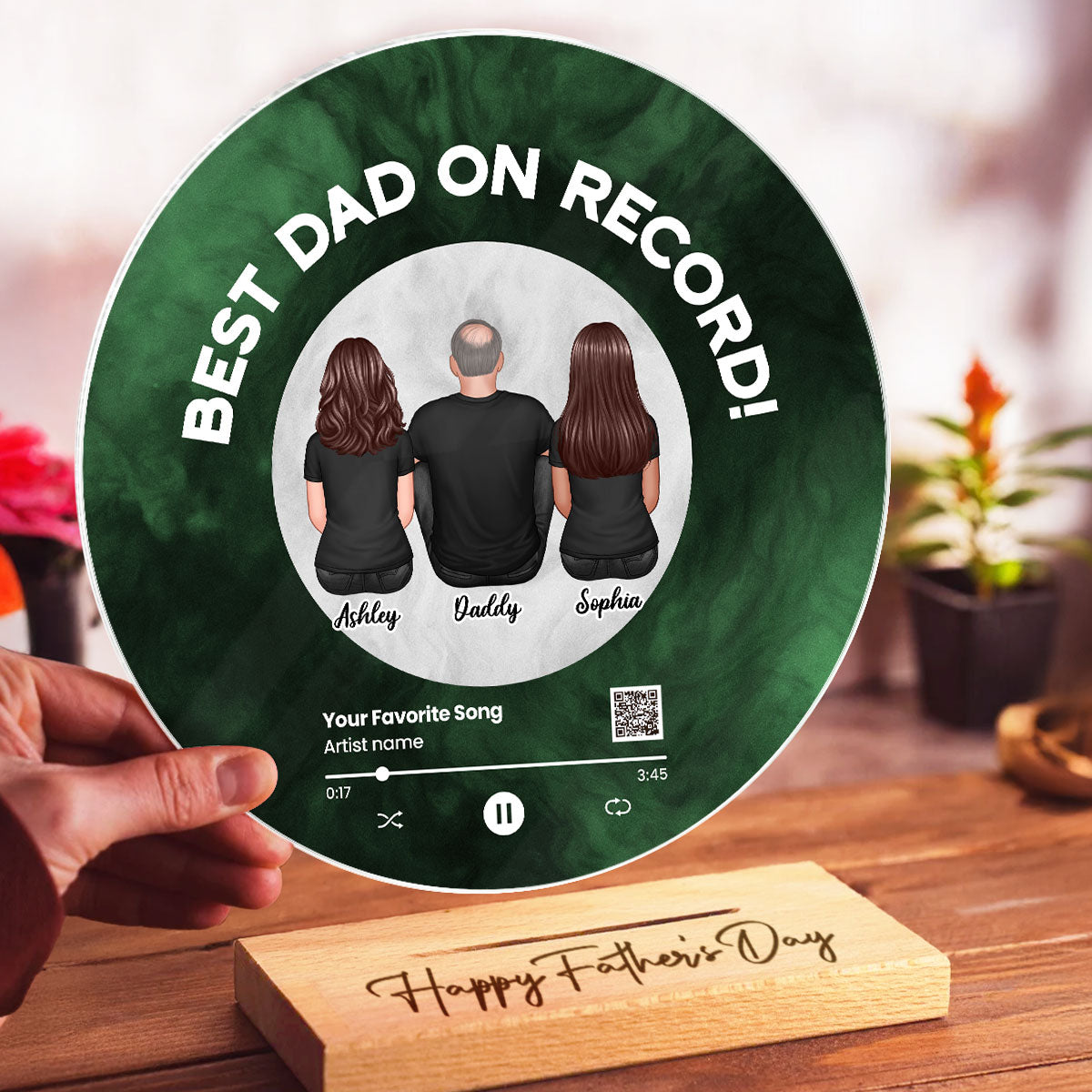 Galaxy Best Dad On Record Favorite Song Scannable QR Code Personalized Acrylic Record Plaque, Gift For Dad