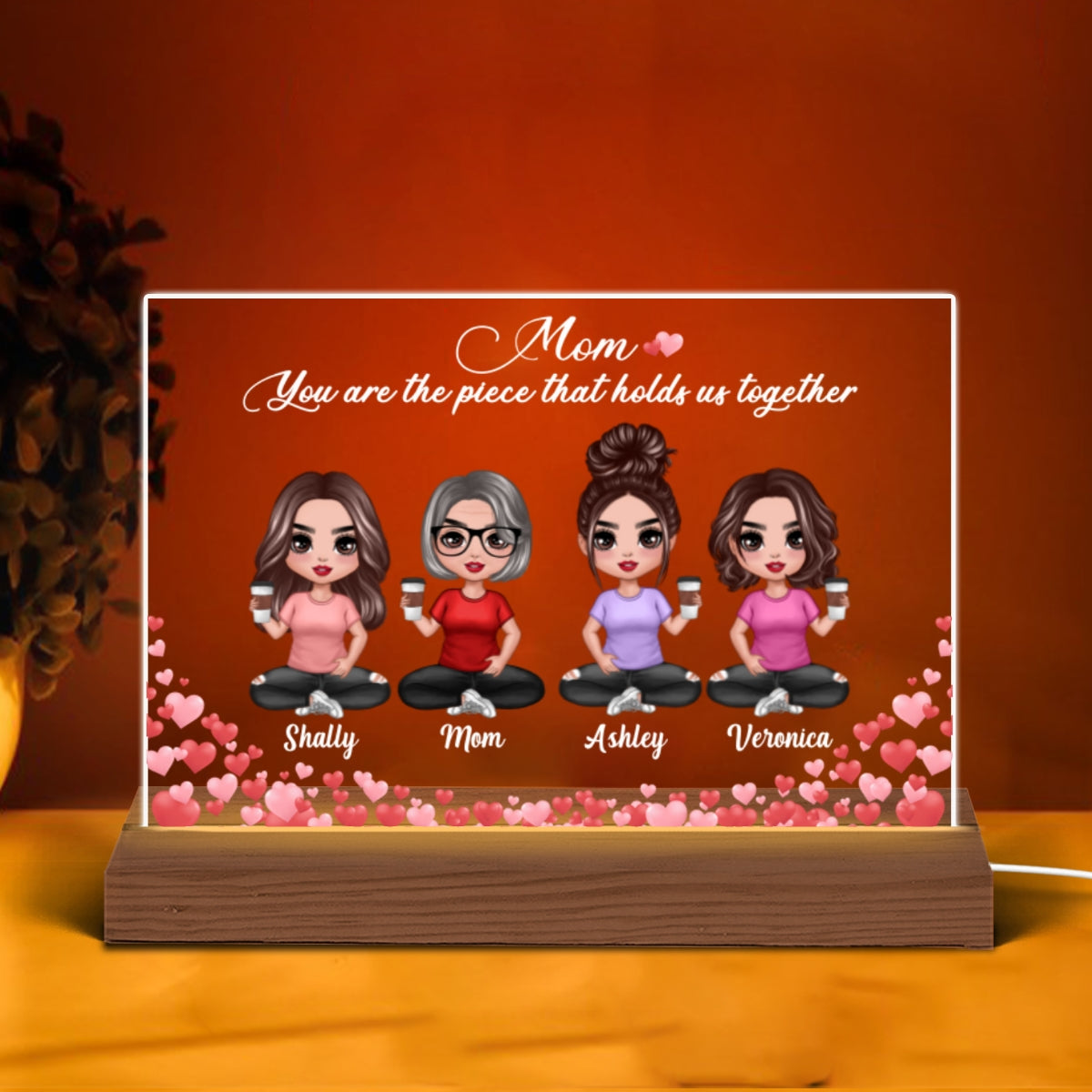 Hearts Doll Mom Daughters Personalized Acrylic Custom Shape LED Night Light