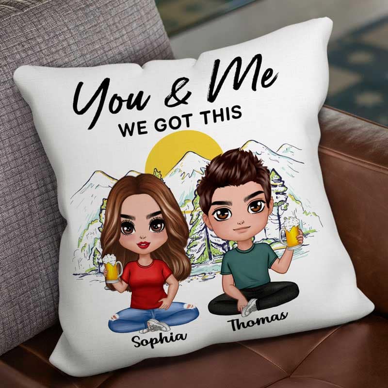 Couple Sitting Sketch Background Personalized Pillow