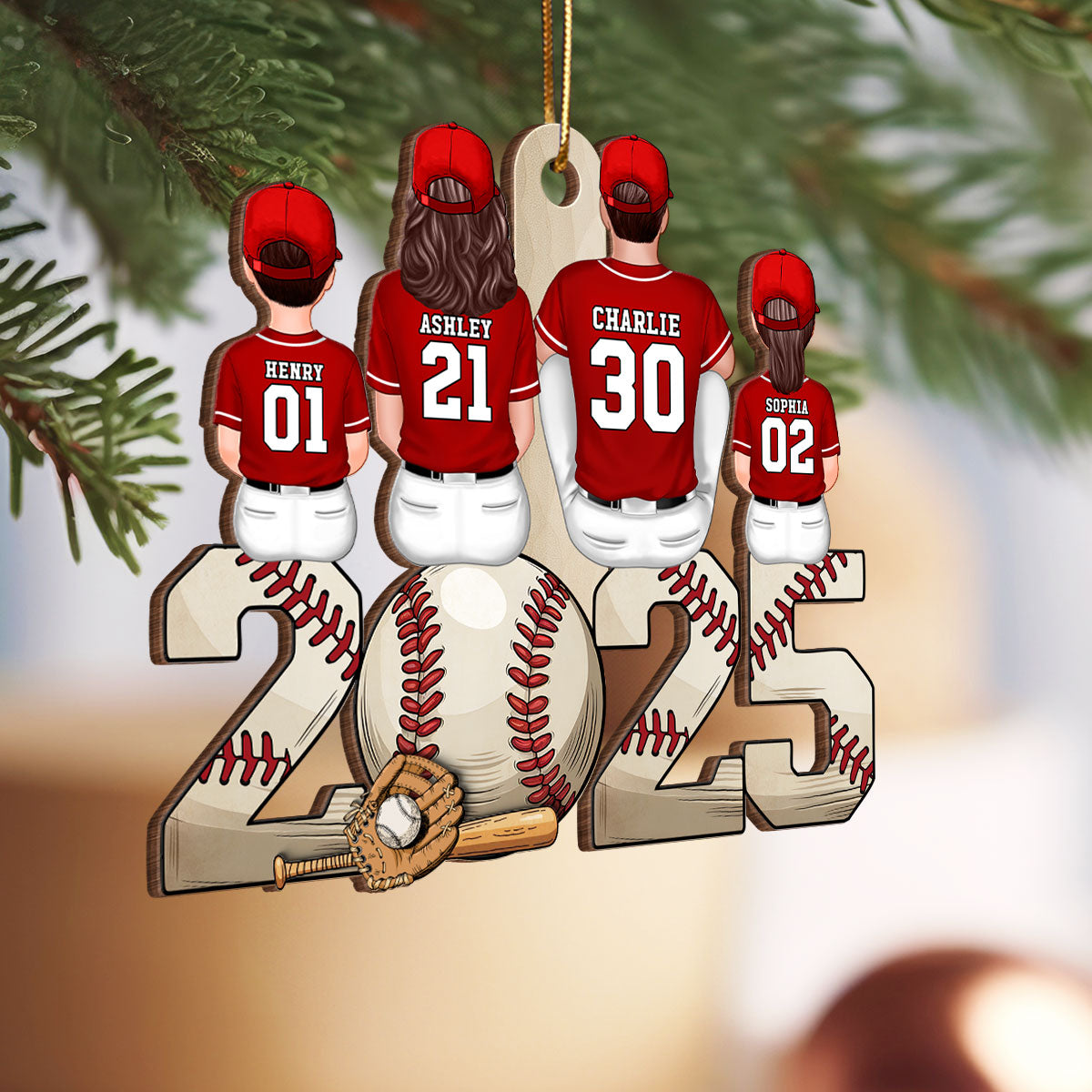 Christmas Baseball Family Personalized Wooden Ornament