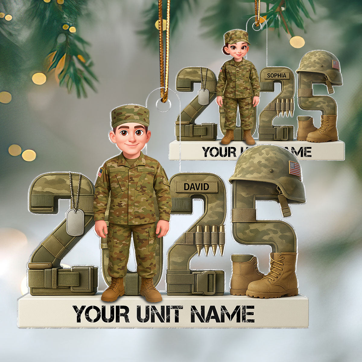 3D Effect Christmas Army Soldier - Personalized Acrylic Ornament