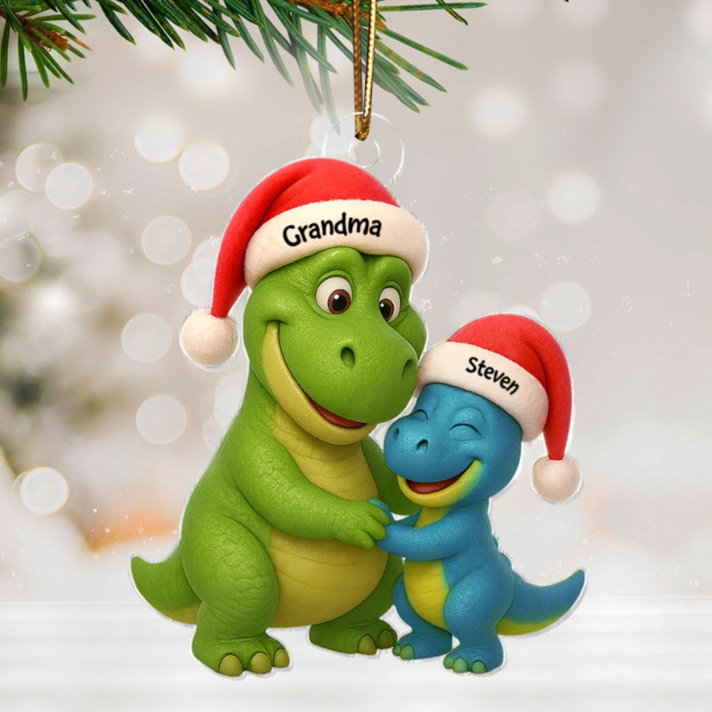 3D Effect Heartwarming Grandmasaurus Hugging Dinosaur Grandkid - Personalized Acrylic Car Hanger - Fun & Unique Gift For Grandkids