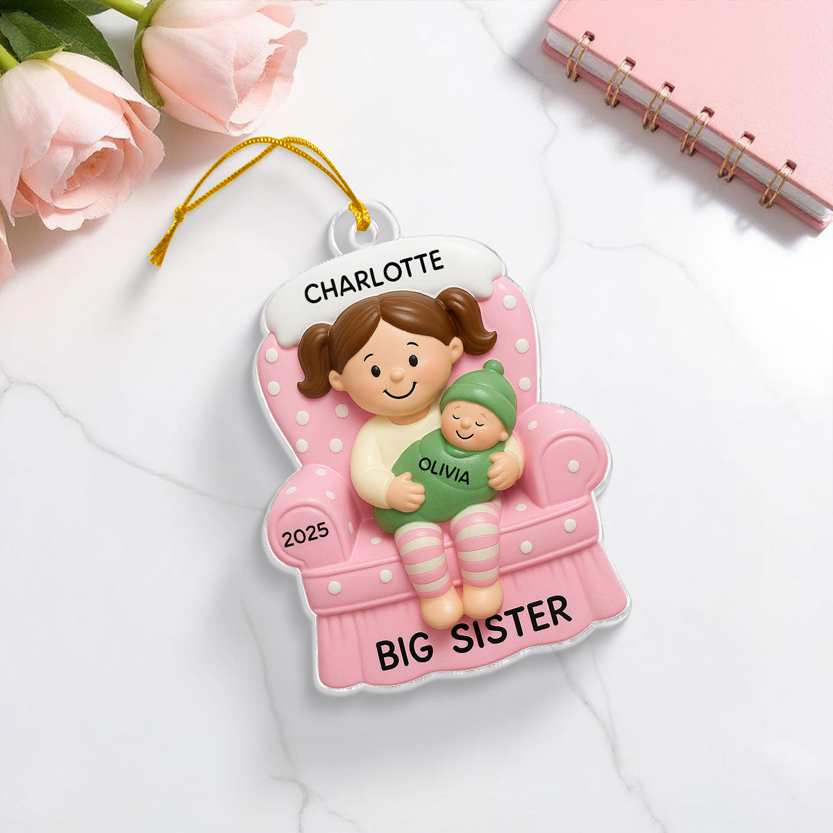 Proud New Big Sister Big Brother - Personalized Acrylic Ornament - New Big Brother, New Big Sister, New Sibling Christmas Gift