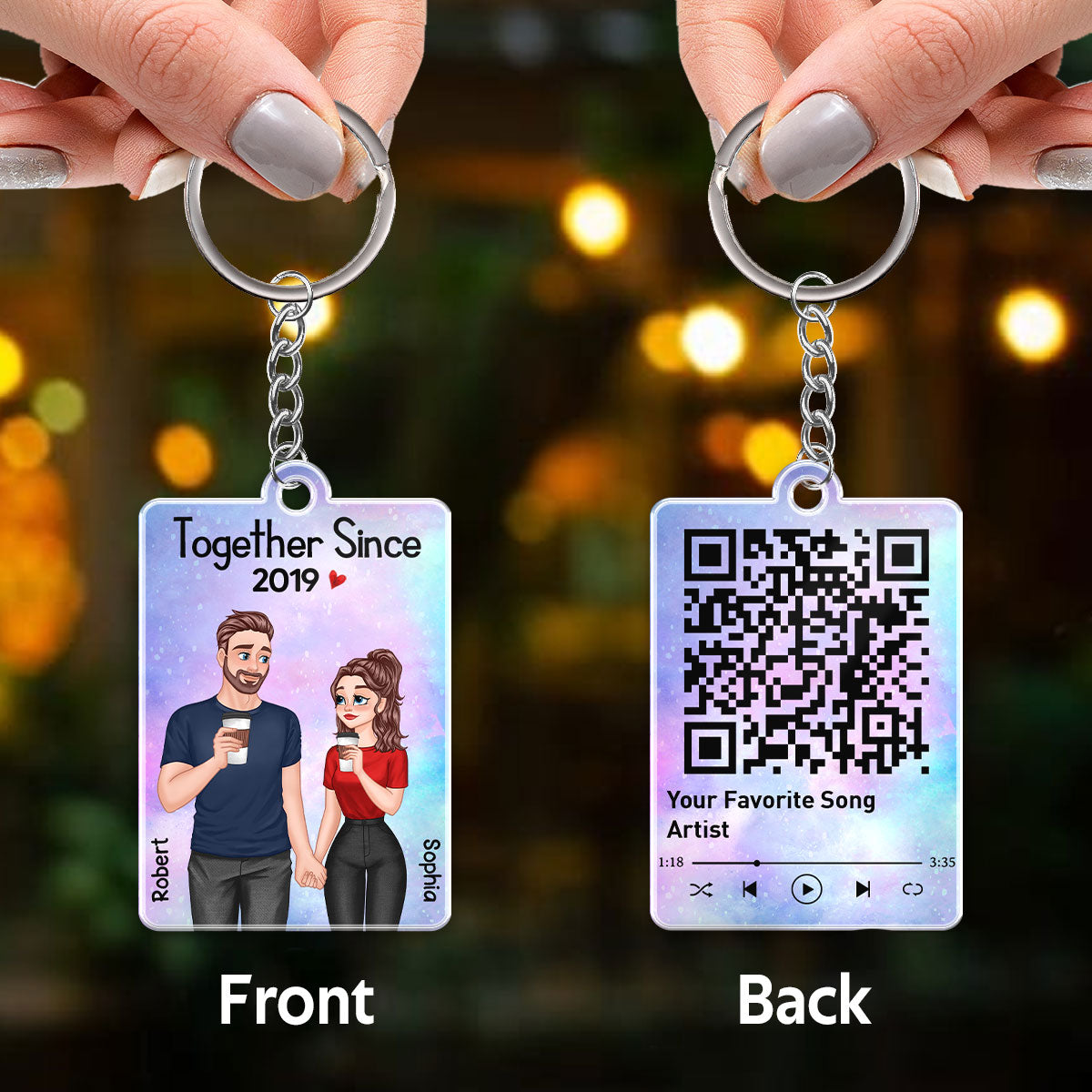Couple Cartoon Hand In Hand Together Since Favorite Song QR Code Personalized Acrylic Keychain