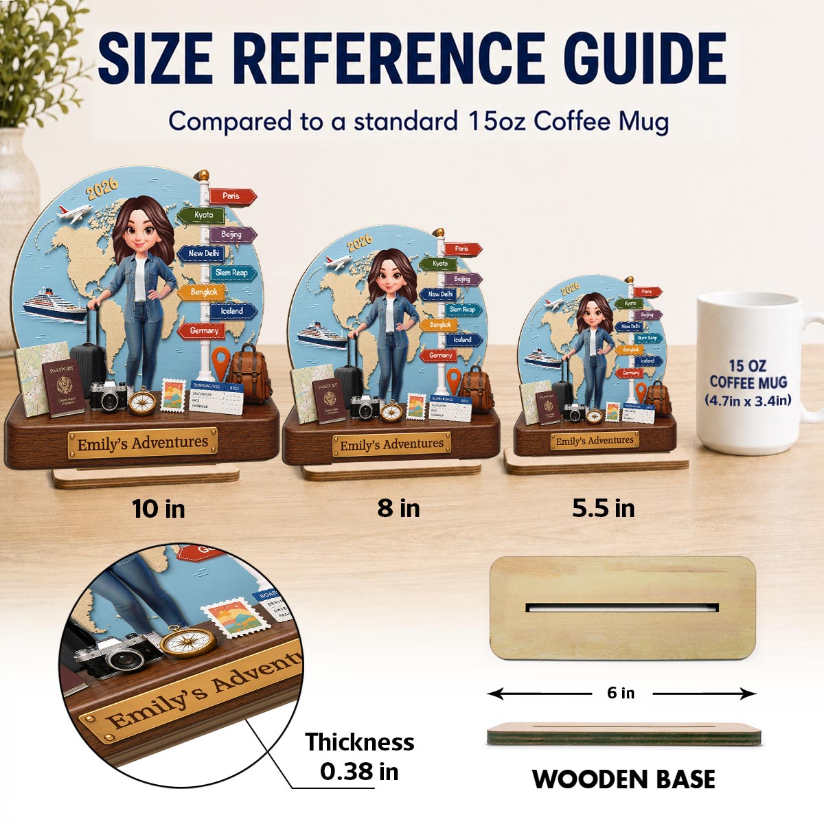 Traveling Destination Travel Adventure 2D Flat - Personalized Wooden Plaque