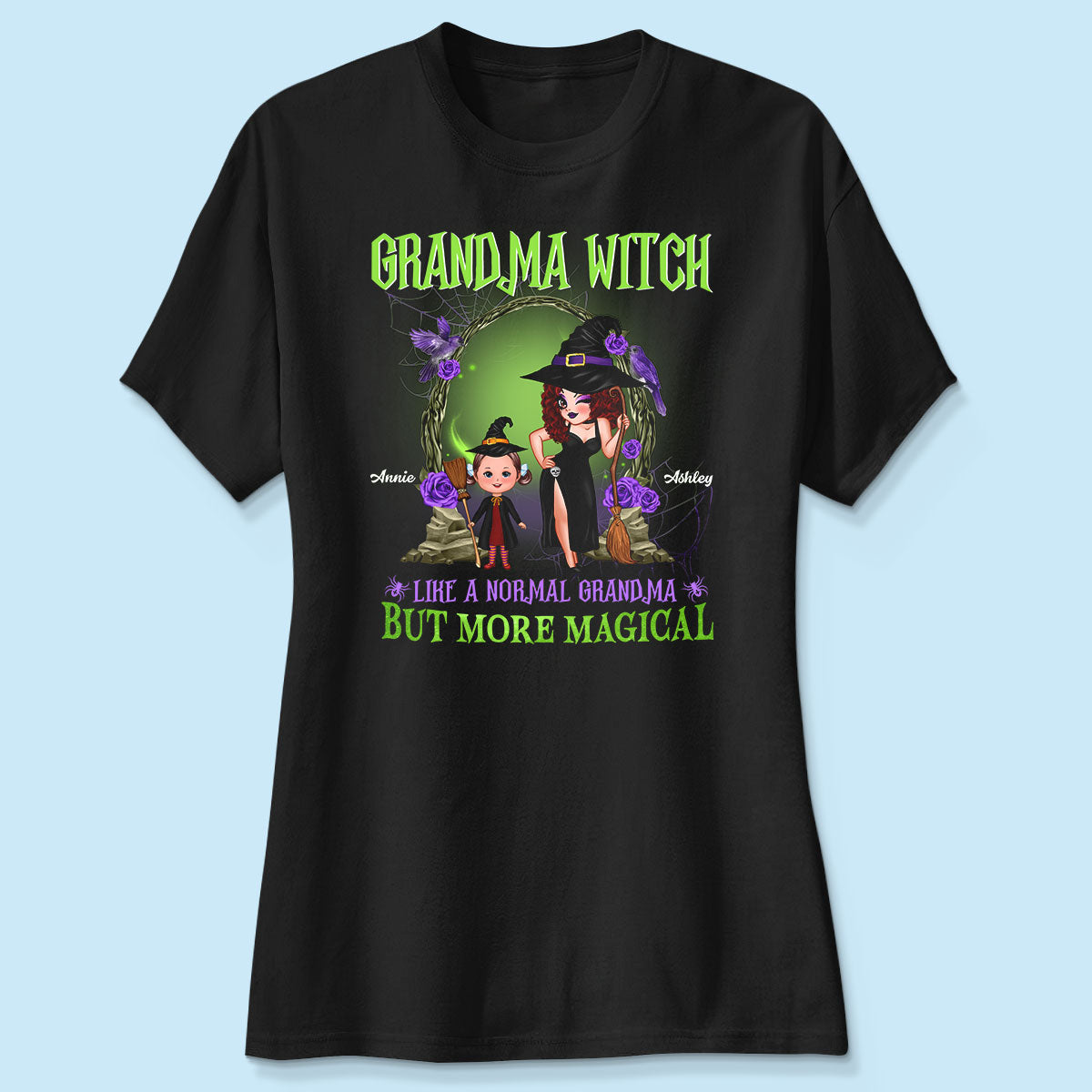 Purple And Green Pretty Grandma & Grandkids Halloween Personalized Shirt