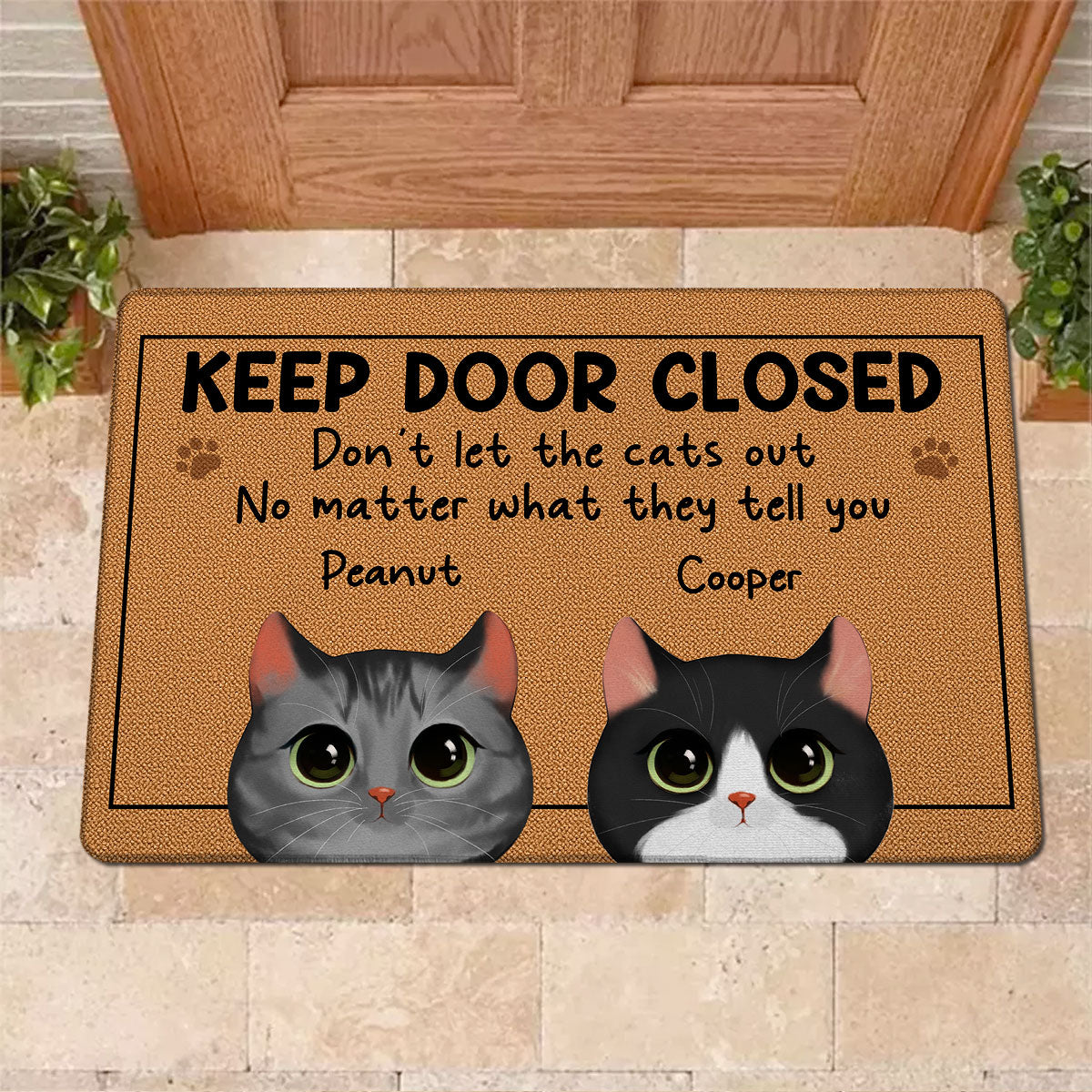 Watercolor Cute Cats Keep Door Closed Personalized Doormat