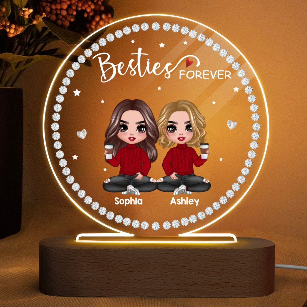 Best Friends Sisters Jewelry Stone Personalized Circle Plaque LED Night Light
