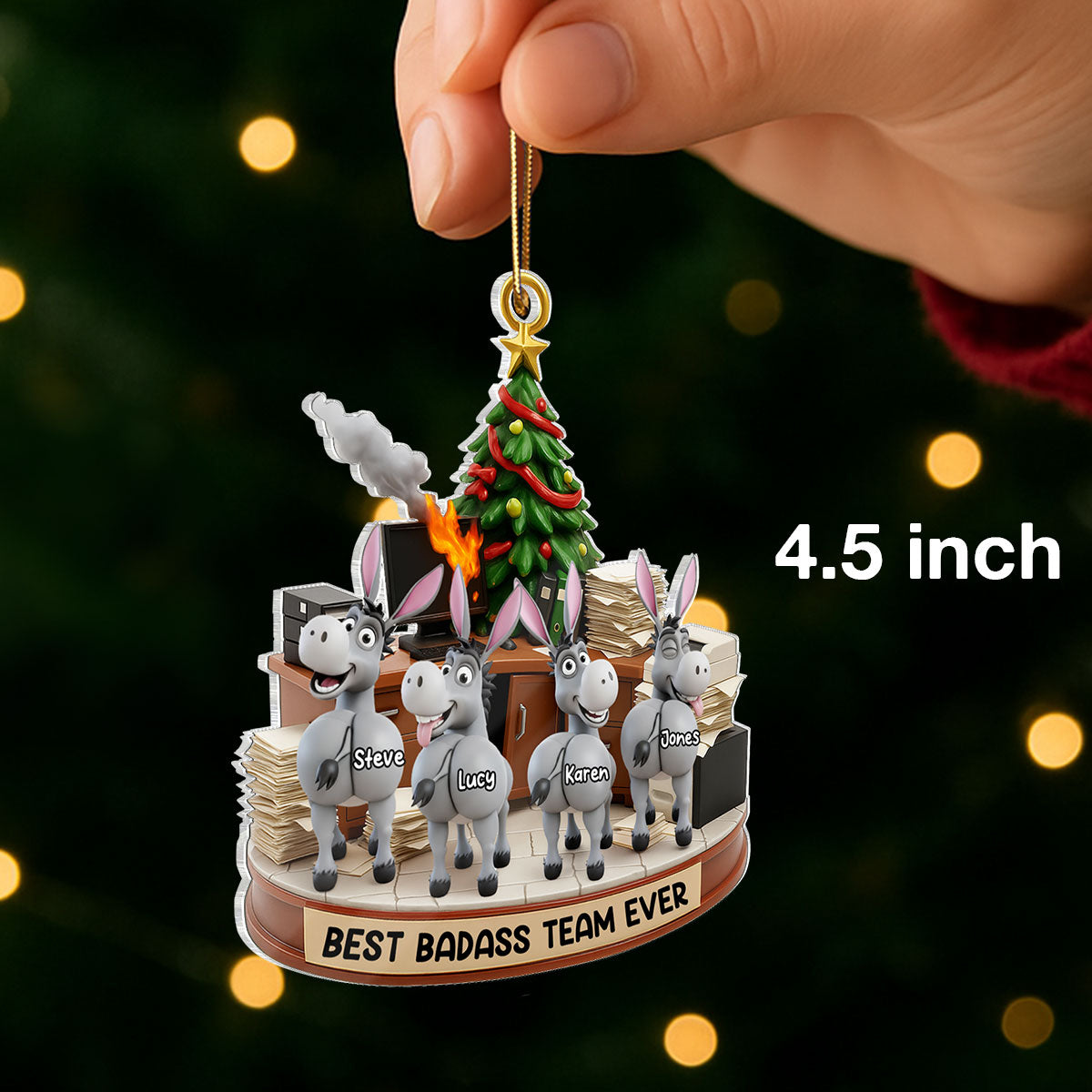 Best Badass Team Ever, Donkey Coworker Office Decoration - Personalized Acrylic Ornament - Custom Employee Gift Exchange, White Elephant Gift