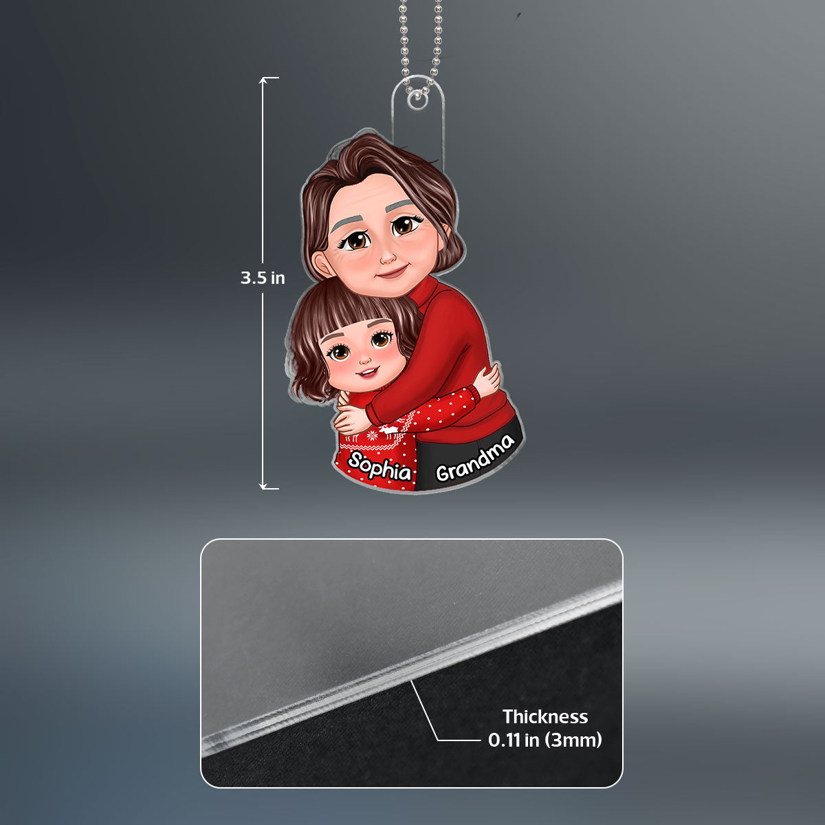 Christmas Happy Face Grandma & Grandkid Hugging Personalized Acrylic Ornament