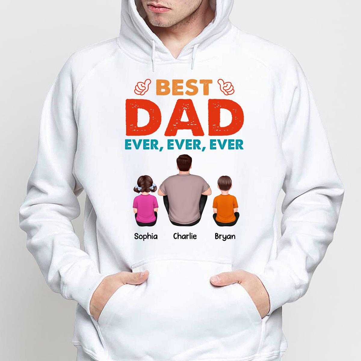 Retro Best Dad Ever Back View Man Sitting With Kids Dogs Cats Father‘s Day Gift Personalized Shirt