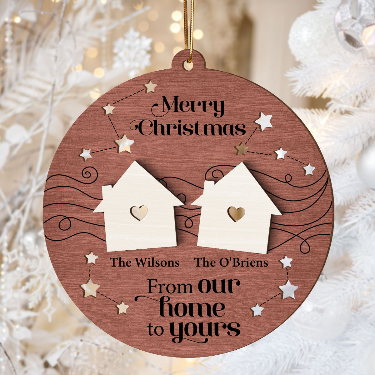Merry Christmas From Our Home To Yours Personalized 2-Layer Wooden Ornament