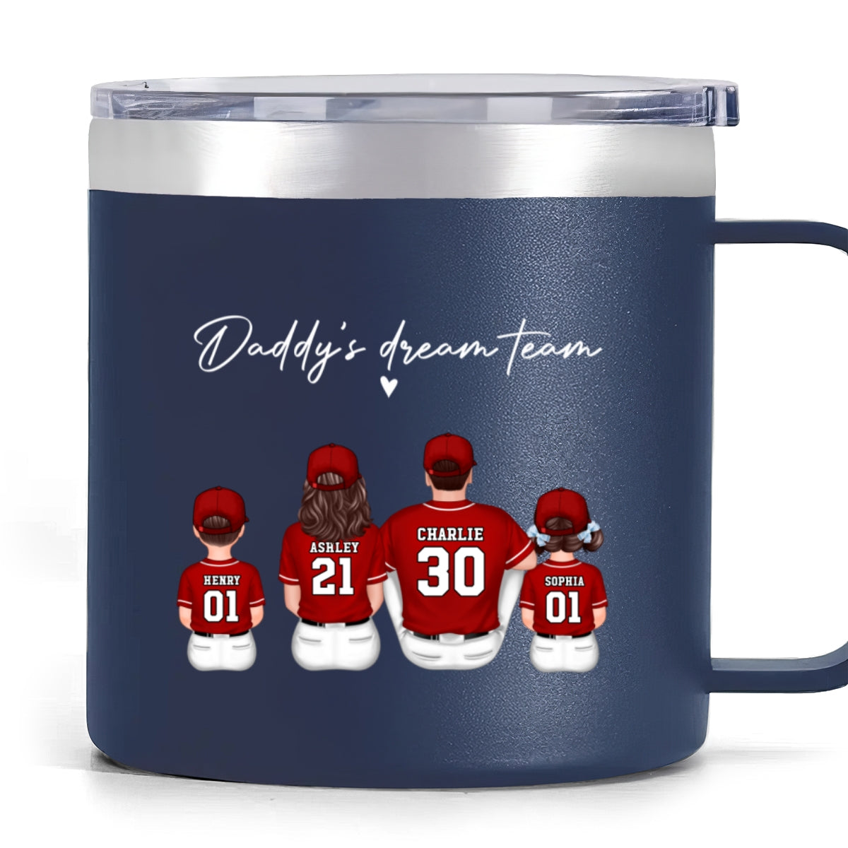Baseball Daddy's Dream Team Personalized Stainless Steel Tumbler With Handle, Unique 2025 Father's Day Gift For Dad