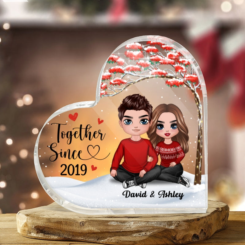 Doll Embracing Couple Under Red Tree Gift For Him For Her Personalized Heart Plaque