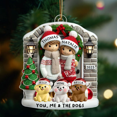 Farmhouse Couple with Optional Pet Dog Cat - Personalized Acrylic Ornament - Gift for Him, Gift for Her