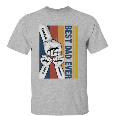 Best Dad Ever Fist Bump Retro Stripe Personalized Shirt