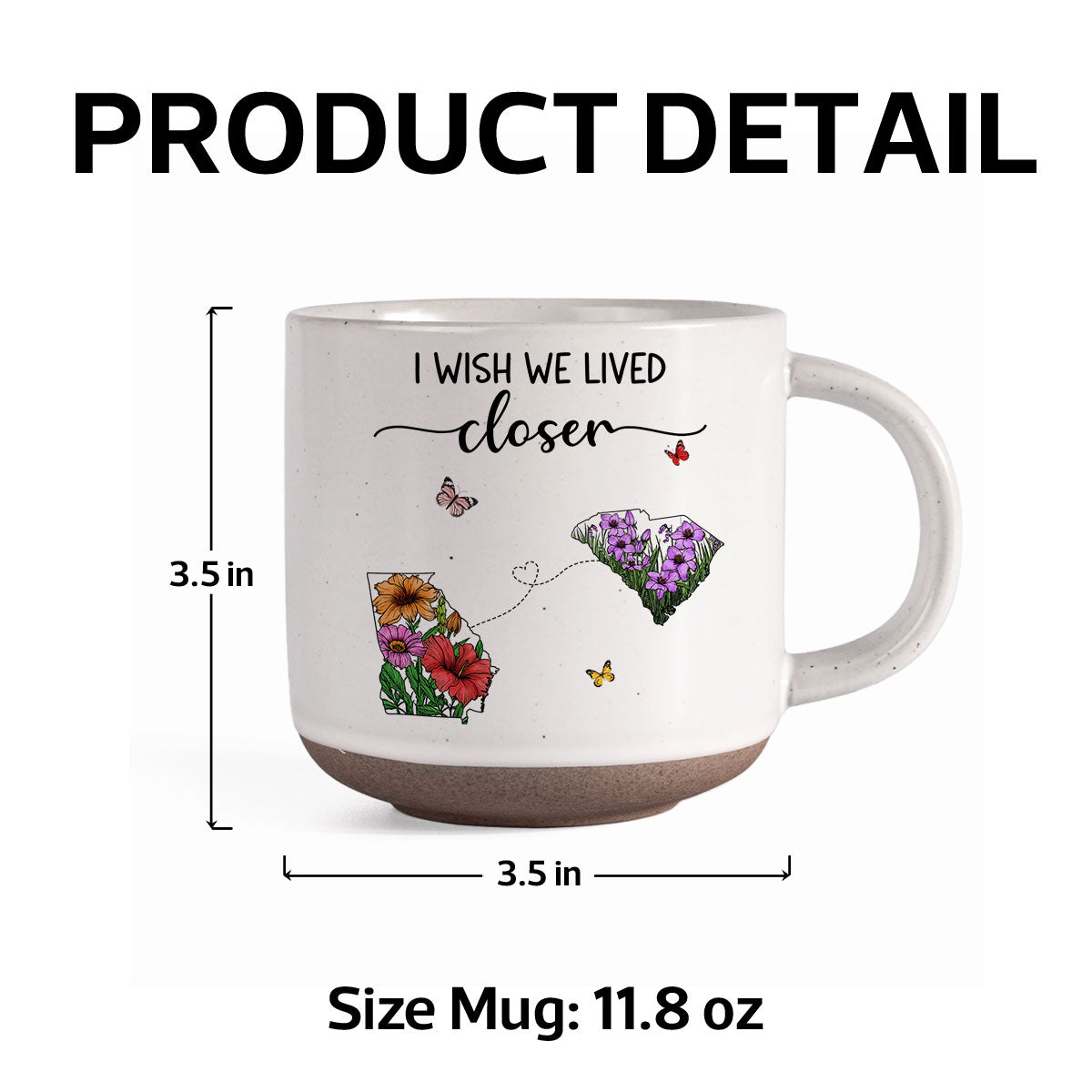 Wish We Lived Closer Wildflower State Map Personalized Pottery Mug