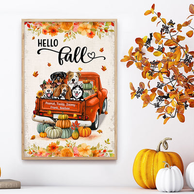 Hello Fall Dogs On Truck Personalized Poster
