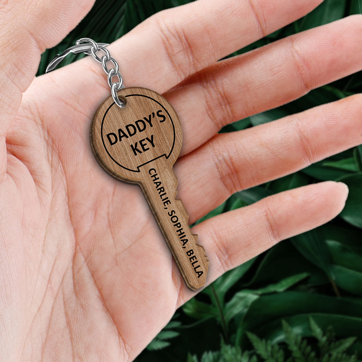 Dad Grandpa‘s Key Key Shape Personalized Wooden Keychain
