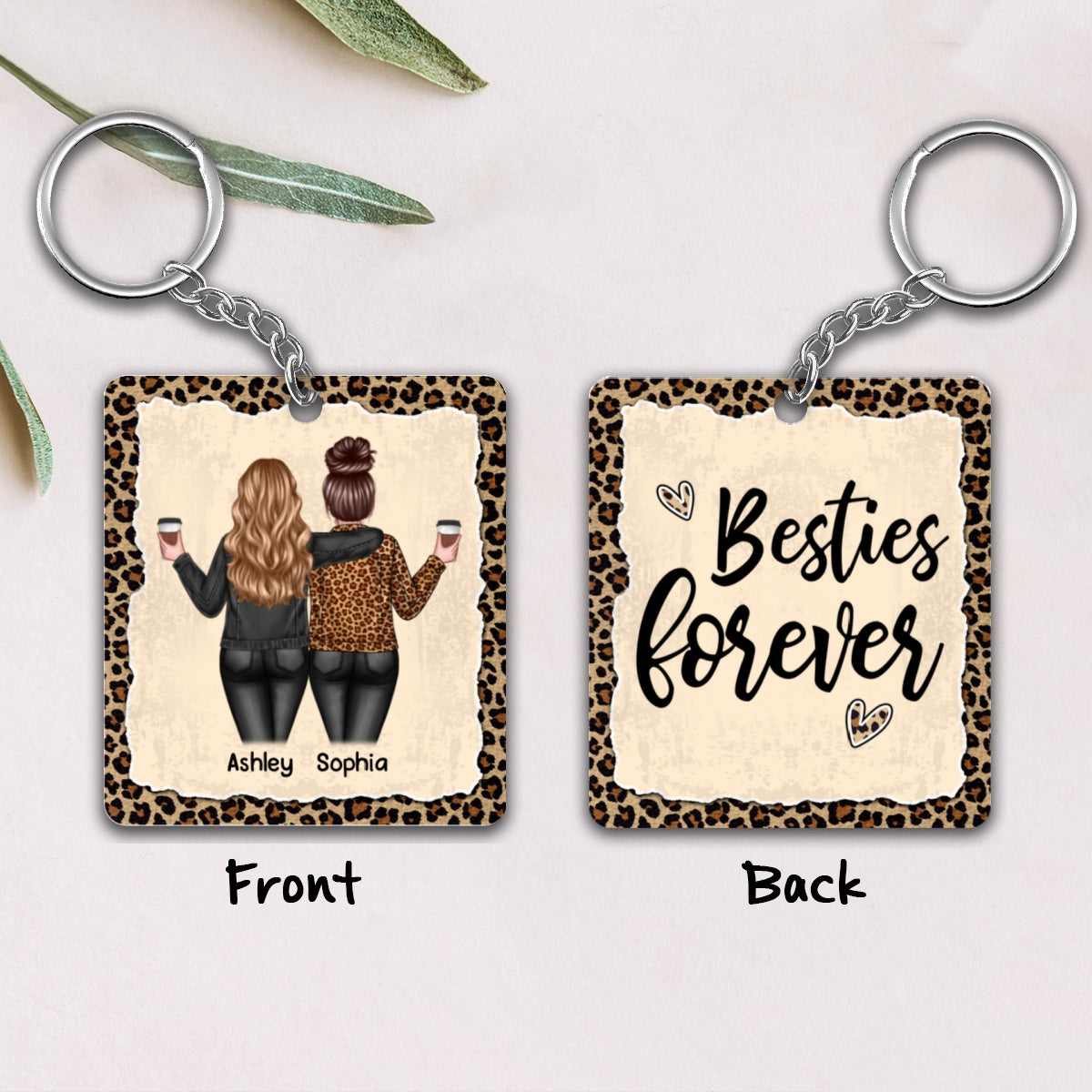 Besties Back View Leopard Partners In Crime Personalized Acrylic Keychain