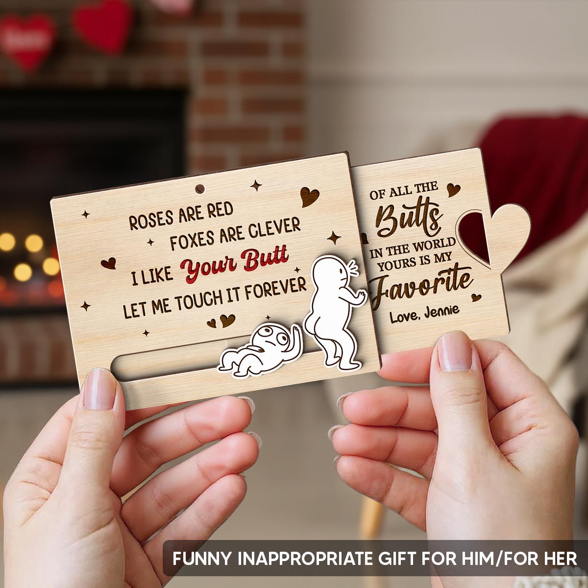 Wanna Touch Your Butt All The Time Funny Inappropriate Couple - Personalized Wooden Slider Ornament - Valentine's Day Gift For Him, For Her