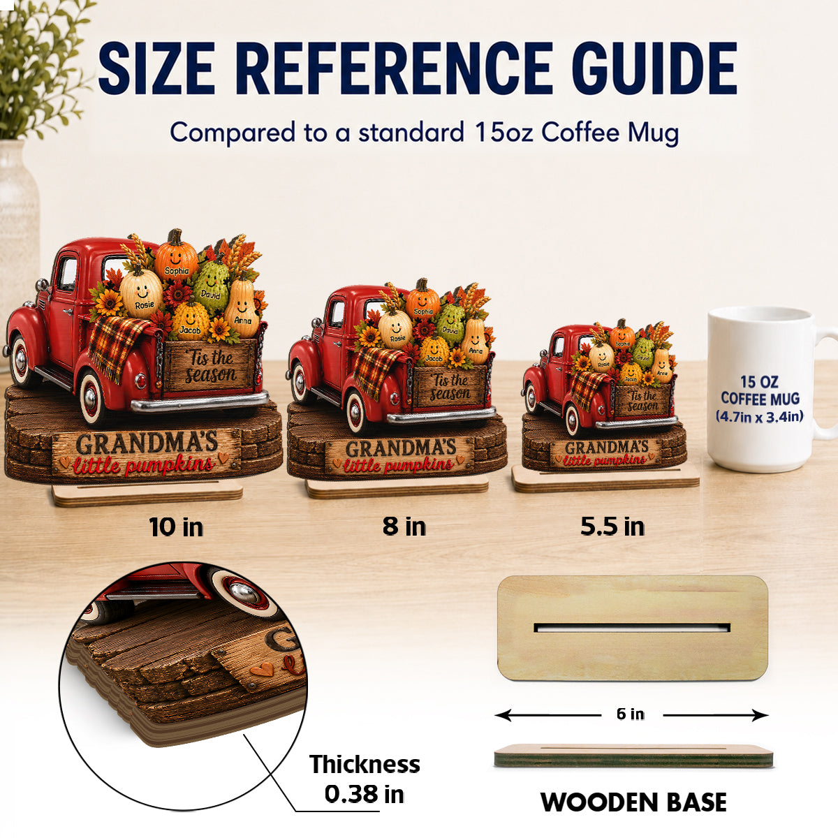 Grandma's Little Pumpkins Pickup Truck - Personalized 2-Layered Wooden Plaque - Cozy Fall Decor for Grandma