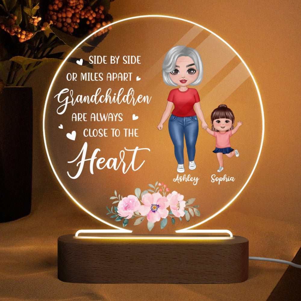 Grandchildren Are always Close To The Heart Personalized Circle Acrylic Plaque LED Night Light